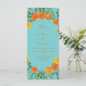 Menu Oranje en Blauwgroen Aqua Peony en Roos Weddi (Staand voorkant)