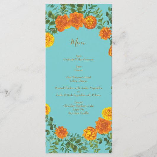 Menu Oranje en Blauwgroen Aqua Peony en Roos Weddi (Voorkant)