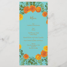 Menu Oranje en Blauwgroen Aqua Peony en Roos Weddi