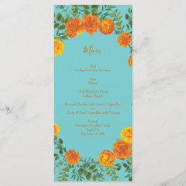 Menu Oranje en Blauwgroen Aqua Peony en Roos Weddi