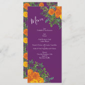 Menu Oranje en Paarse plum Peony en Roos Wedding (Voorkant / Achterkant)