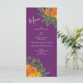 Menu Oranje en Paarse plum Peony en Roos Wedding (Staand voorkant)