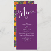 Menu Oranje en Paarse plum Peony en Roos Wedding (Voorkant / Achterkant)