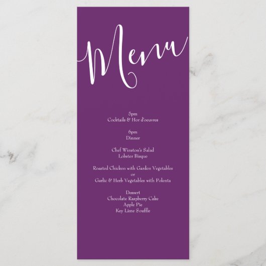 Menu Oranje en Paarse plum Peony en Roos Wedding (Voorkant)