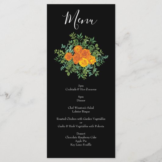 Menu Oranje en zwarte gotische pony en Roos bruilo (Voorkant)