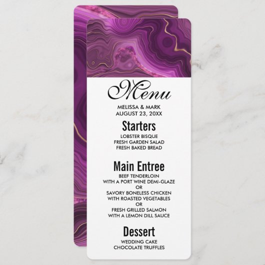 Menu Paarse Amethyst en Gold Abstracte Agate Kaart (Voorkant / Achterkant)