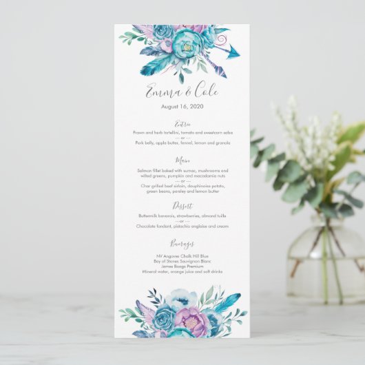 Menu Paarse en blauwe mondelinge bruiloft / Progra (Staand voorkant)