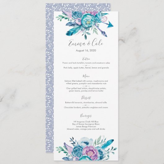 Menu Paarse en blauwe mondelinge bruiloft / Progra (Voorkant / Achterkant)