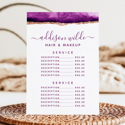 Menu Paarse en Gold Waterverf Service Prijs