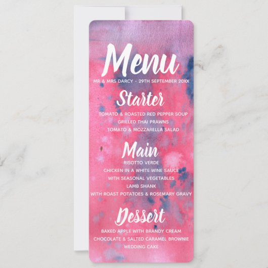 Menu Paarse en roze Waterverf Kaart (Voorkant)