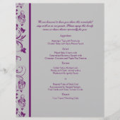 Menu Paarse en zilveren Floral Scroll Wedding (Voorkant)