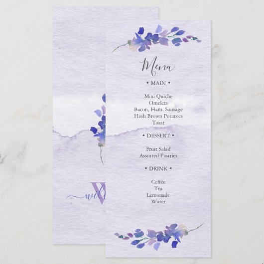 Menu Paarse Waterverf Floral Shower (Voorkant / Achterkant)