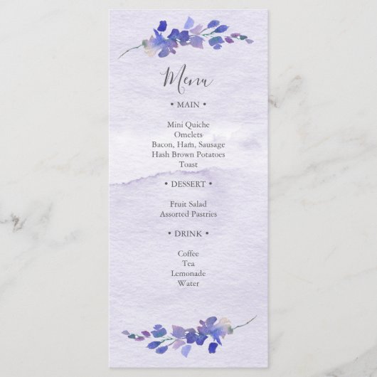 Menu Paarse Waterverf Floral Shower (Voorkant)