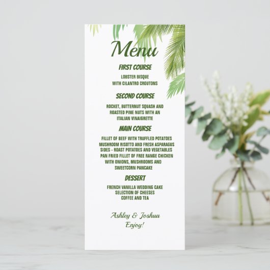 Menu Palm Tree Beach Weddenschap (Staand voorkant)