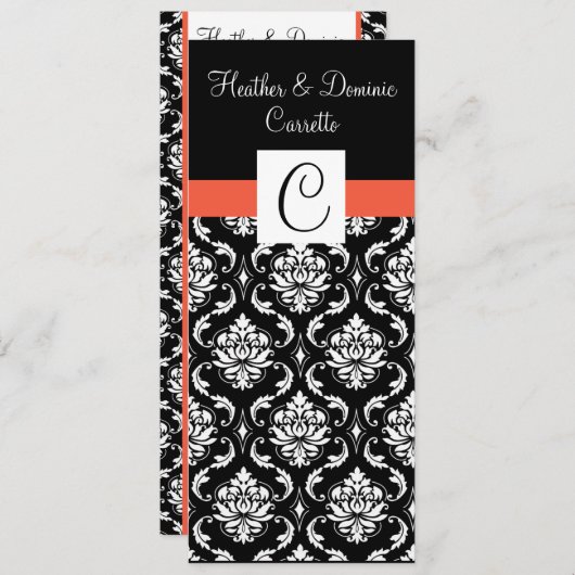 Menu Papaya Monogram Damask Wedding (Voorkant / Achterkant)