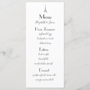 Menu Paris Wedding