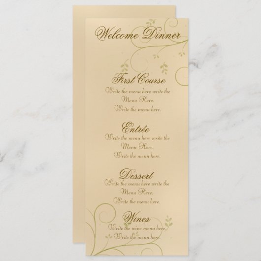 Menu partijfeestmaal | Elegant Dark Ecru Set Kaart (Voorkant / Achterkant)