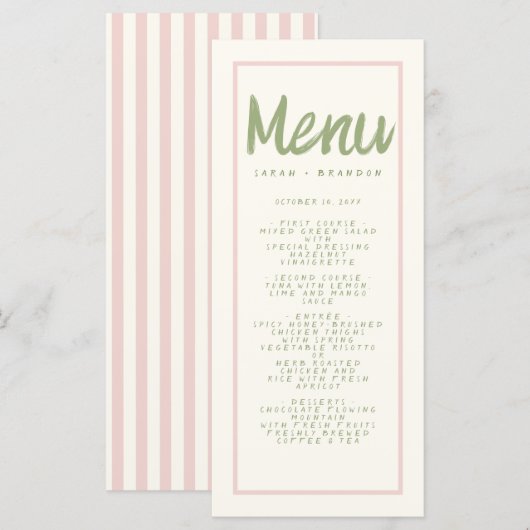 Menu Pastel Handwriting Typography Retro Weddensch (Voorkant / Achterkant)