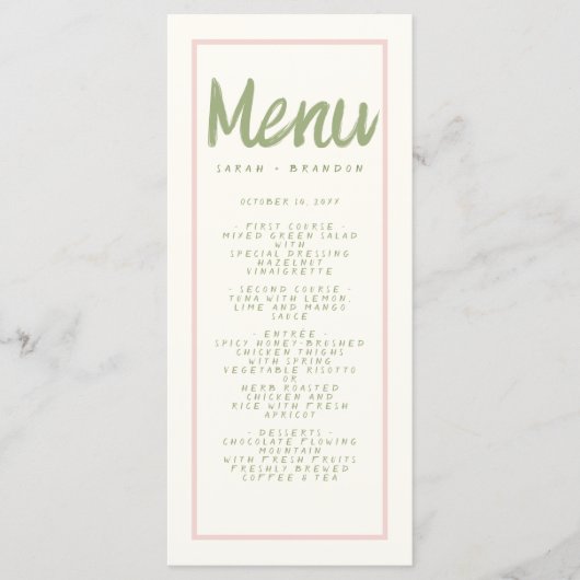 Menu Pastel Handwriting Typography Retro Weddensch (Voorkant)