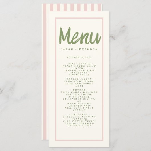 Menu Pastel Handwriting Typography Retro Weddensch (Voorkant / Achterkant)