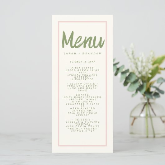 Menu Pastel Handwriting Typography Retro Weddensch (Staand voorkant)