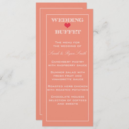 Menu Peach & Red Heart Weddenschap (Voorkant / Achterkant)