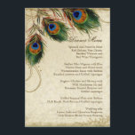 Menu Peacock & Feather Elegant Matching Dinner<br><div class="desc">COLOR PALETTE: crème, tan, crème, koninklijk blauw, groen en roest. ONTWERP: overeenkomende Kaart van het menu Dinner. De bruid- en bruidenamen en de trouwdatum staan vooraan in dit ontwerp. Dit antiek , geïnspireerde bruiloft collectie heeft een compleet geheel van producten en kan in verschillende kleuren worden gemaakt. Als je wilt...</div>