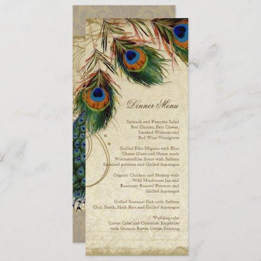 Menu Peacock & Feather Elegant Matching Dinner (Voorkant / Achterkant)