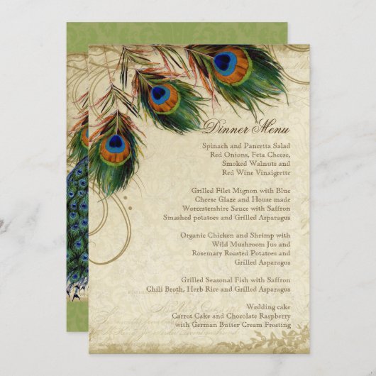 Menu Peacock & Feather Elegant Matching Dinner (Voorkant / Achterkant)
