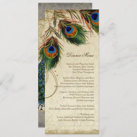 Menu Peacock & Feather Elegant Matching Dinner (Voorkant / Achterkant)