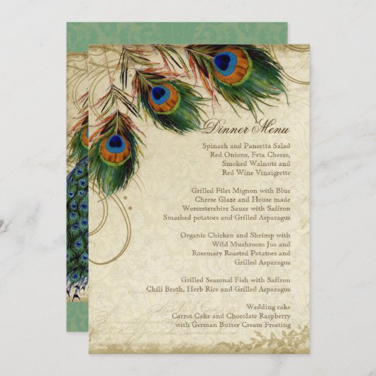 Menu Peacock & Feather Elegant Matching Dinner (Voorkant / Achterkant)