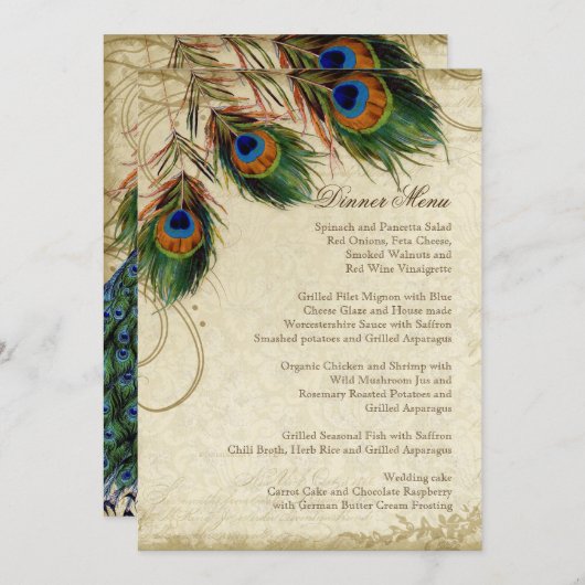 Menu Peacock & Feather Elegant Matching Dinner (Voorkant / Achterkant)