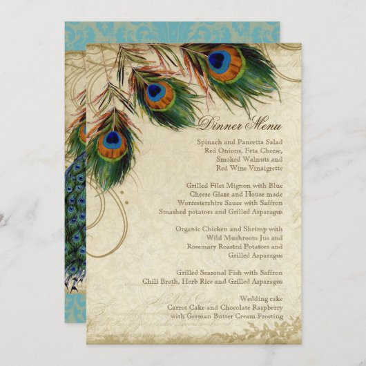Menu Peacock & Feather Elegant Matching Dinner (Voorkant / Achterkant)