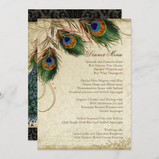 Menu Peacock & Feather Elegant Matching Dinner (Voorkant / Achterkant)