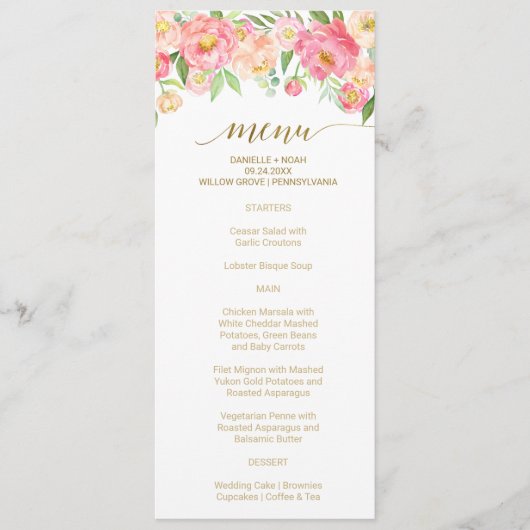 Menu Perzische en Roze pony Flowers Weddenschap (Voorkant)