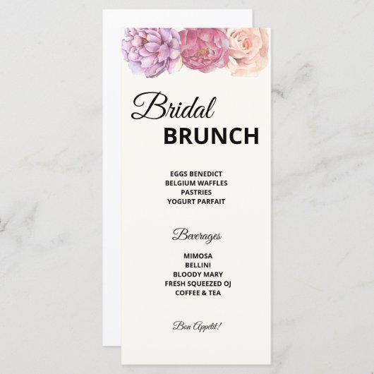 Menu Petals & Prosecco Vrijgezellenfeest (Voorkant / Achterkant)