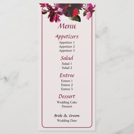 Menu Pink and Magenta Pansies Wedding (Voorkant)