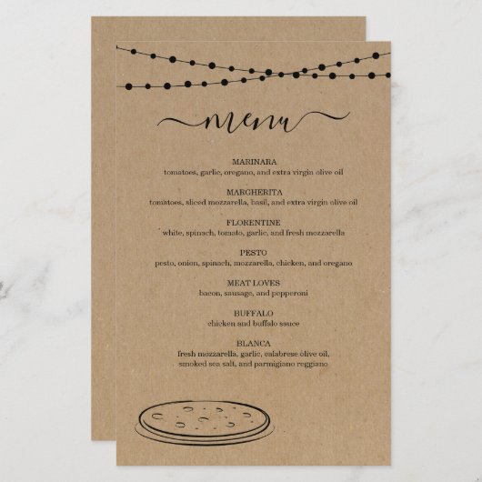 Menu Pizza (Voorkant / Achterkant)