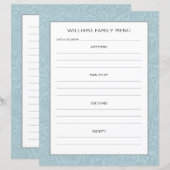 Menu Planner voor familienaam |  Blauwe Bloem (Voorkant / Achterkant)