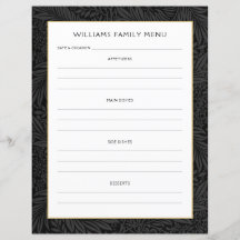 Menu Planner voor familienaam | zwarte bloem