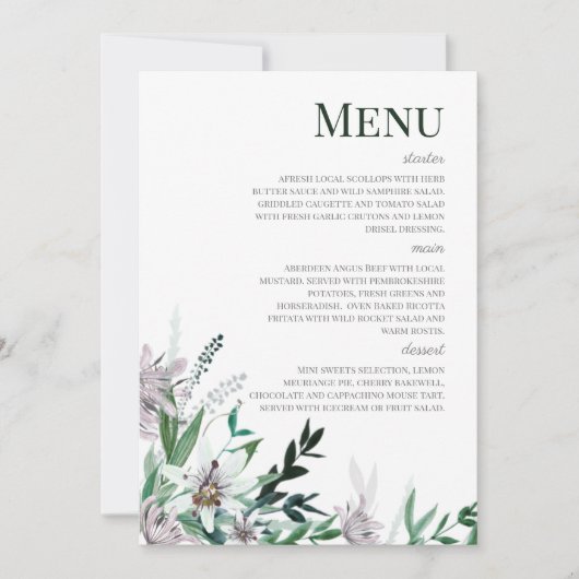 Menu Poets Garden, Wild Bouquet Kaart (Voorkant)