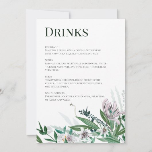 Menu Poets Garden, Wild Bouquet Kaart (Achterkant)