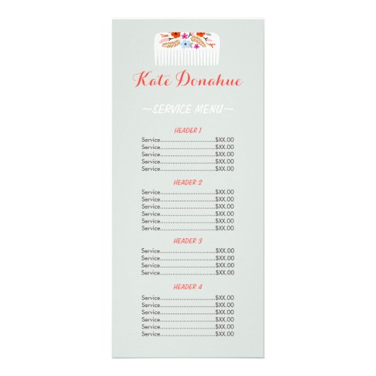 Menu Prijs Haarstylist Floral Comb Hair Salon (Voorkant)