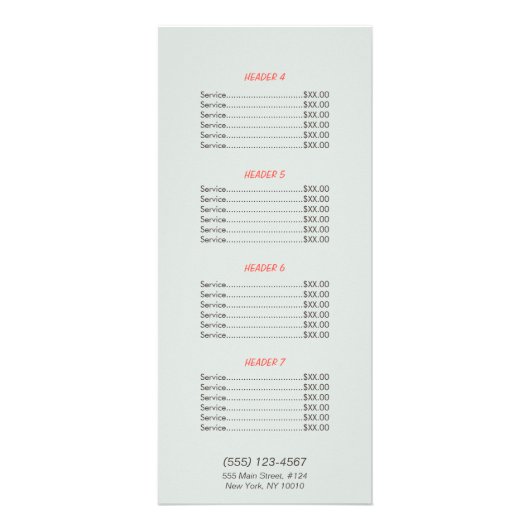 Menu Prijs Haarstylist Floral Comb Hair Salon (Achterkant)