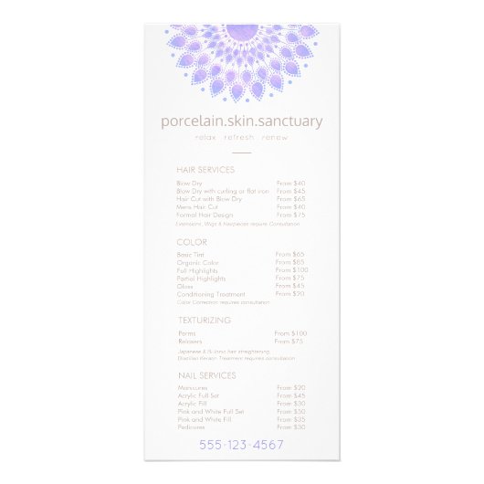 Menu Prijs van Lavender Lotus Natural Spa Salon (Voorkant)