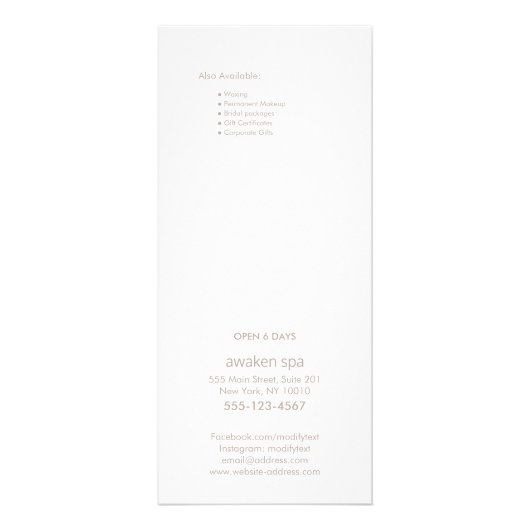 Menu Prijs van Lavender Lotus Natural Spa Salon (Achterkant)