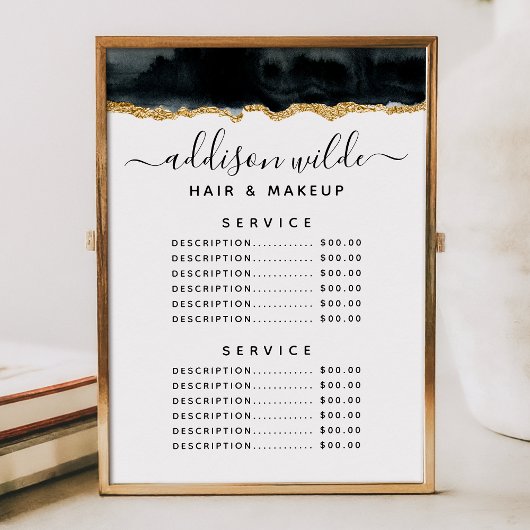 Menu Prijs voor Black and Gold Waterverf-service