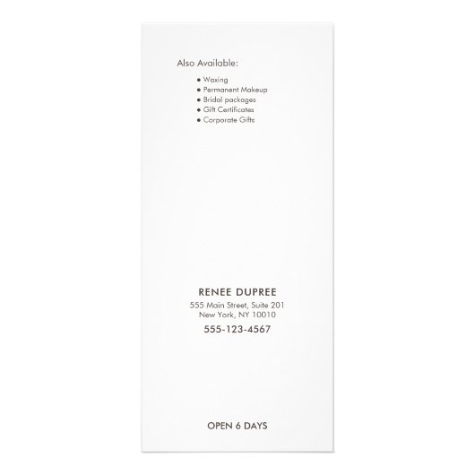 Menu Prijslijst Champagne Pink Glitter Salon (Achterkant)