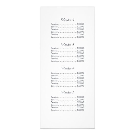 Menu Prijslijst Floral Beauty Face Salon (Achterkant)