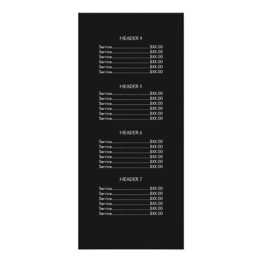 Menu Prijslijst Fun Bokeh en Roos Gold Salon (Achterkant)